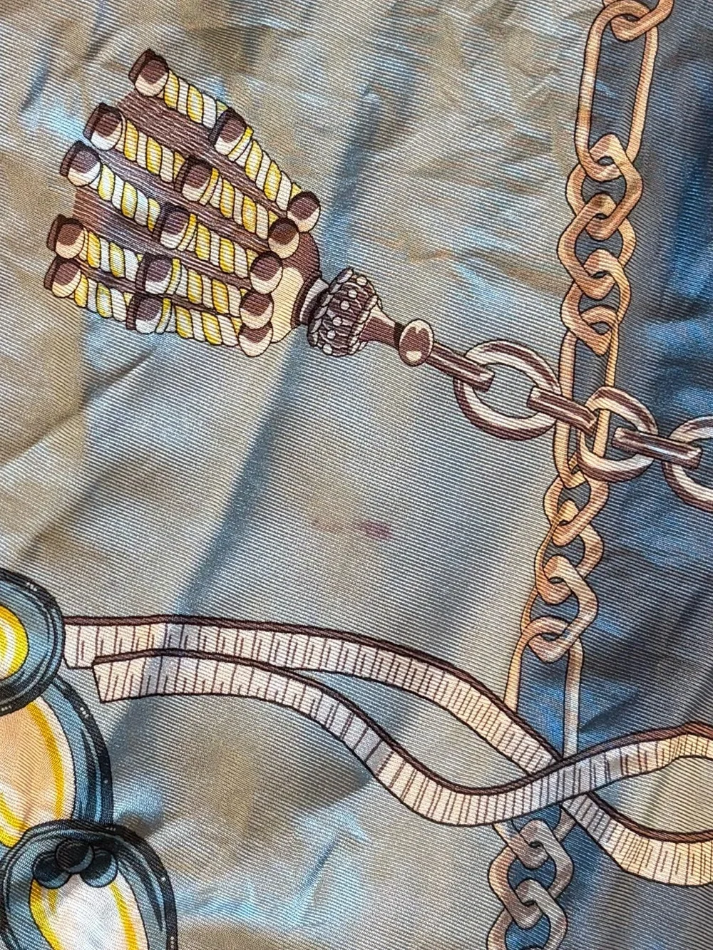 Wensli 100% Silk Chain-Print Vintage Equestrian style Scarf blue and pink